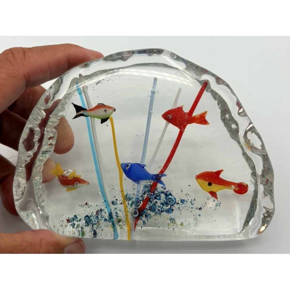 Vintage Murano Style Art Glass Fish Aquarium Paperweight Five Fish Sculpture